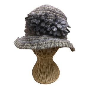 Complit By Marisa Vintage Wool Blend Felted Cloche Hat Gray Made Italy Flower